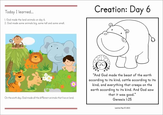 Sunday School Creation Day 6 Take Home Page