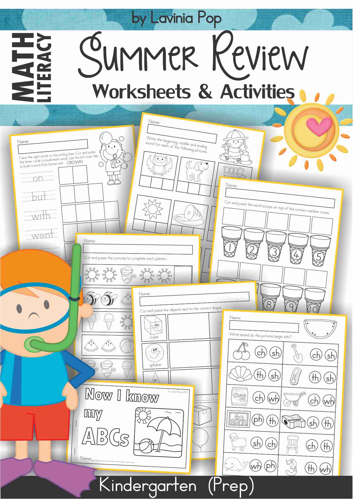 worksheets and activities summer math and literacy review for kindergarten in my world