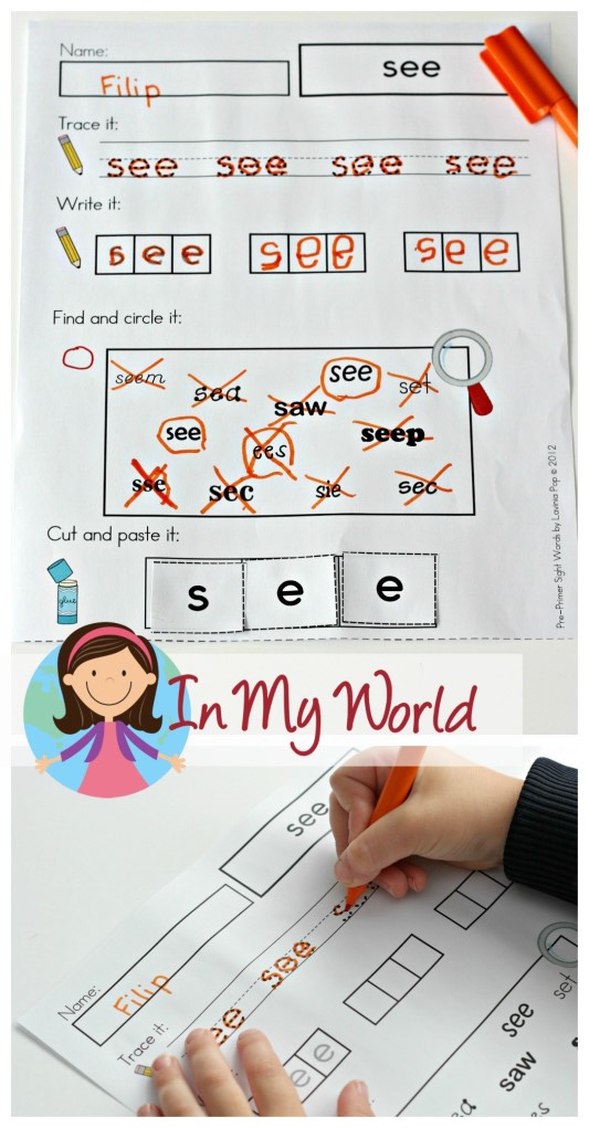 Sight Words cut and paste word work FREE