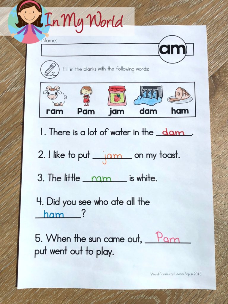 Fill in the blanks word family worksheets