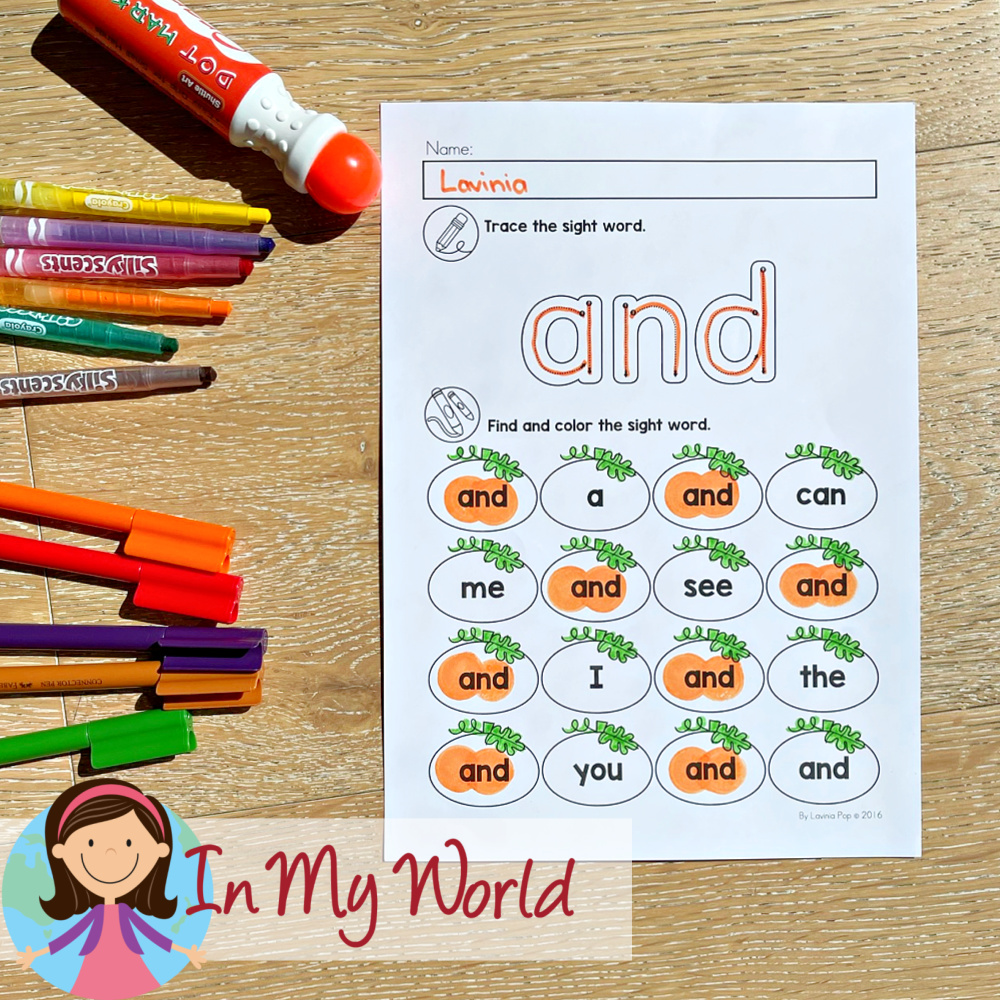 Preschool Worksheets No Prep Autumn Fall Pre-Primer Sight Word Worksheets
