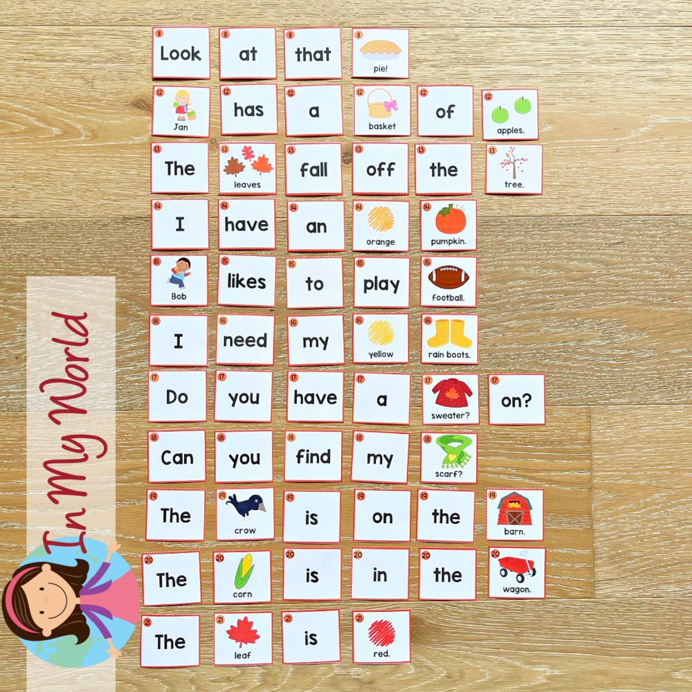 Autumn Sentence Scramble Pocket Chart Activity with Cut and Paste Worksheets.