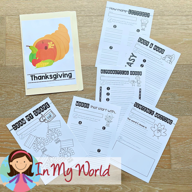 Thanksgiving Word Wall with File Folder Activities