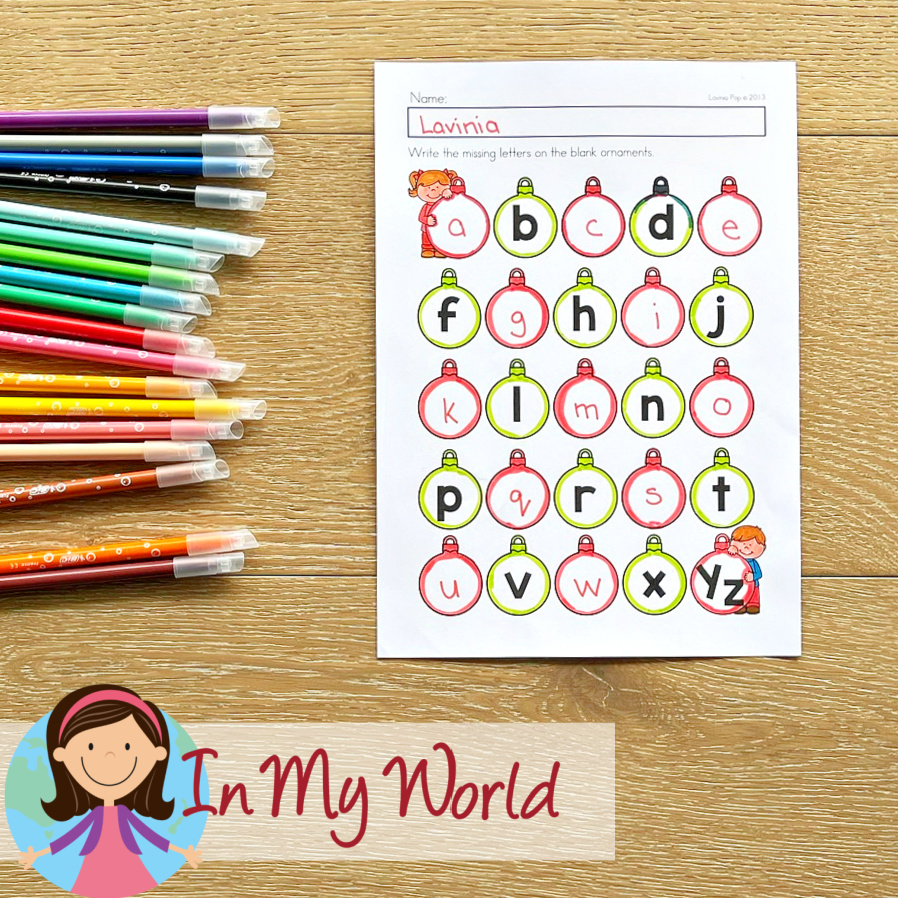 Kindergarten No Prep Printable Christmas Worksheets | Literacy : Missing Lower Case Letters