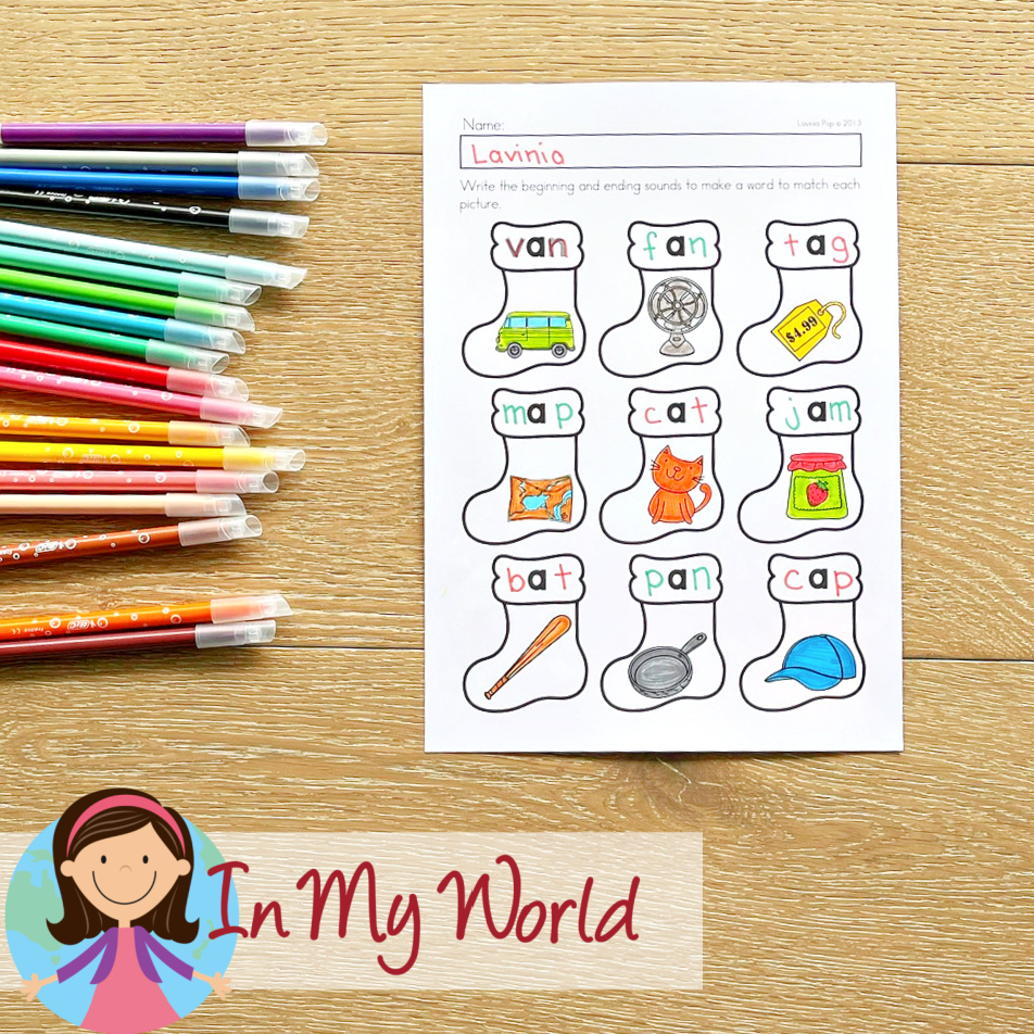 Kindergarten No Prep Printable Christmas Worksheets | Literacy : CVC beginning and ending sounds