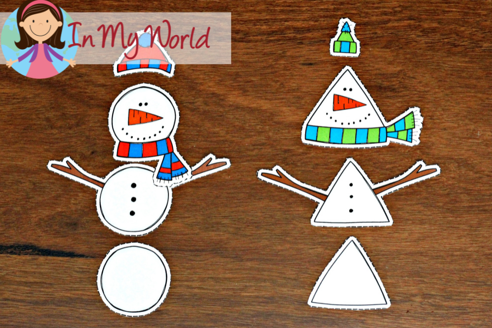 FREE Winter Preschool Centers. Snowmen Shape Sorting.